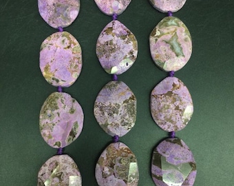 Approx 9pcs Natural Ocean Jasper Freeform Faceted slice,Purple Ocean Jasper egg shape slab nuggets pendants necklaces Jewelry 30-32x40-42mm