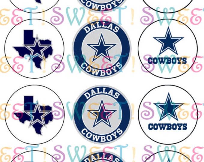 Edible Dallas Cowboys Cupcake, Cookie or Oreo Toppers - Wafer Paper or Frosting Sheet