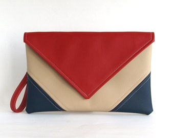 Navy and red clutch bag Envelope hanbag Navy blue clutch purse Vegan leather Handbag Evening Bag wedding bridesmaid vegan bag gift Boho bag