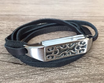 Handmade Leather Bracelet for Fitbit Flex 2 Activity Tracker Black Fitbit Flex 2 Band Multi Wrap Silver Fitbit Flex 2 Jewelry Bracelet