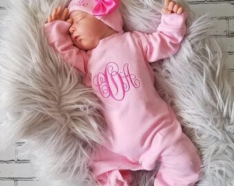 Baby Girl Coming Home Outfit Newborn Baby Girl Personalized Sleeper Romper Baby Girl Gift