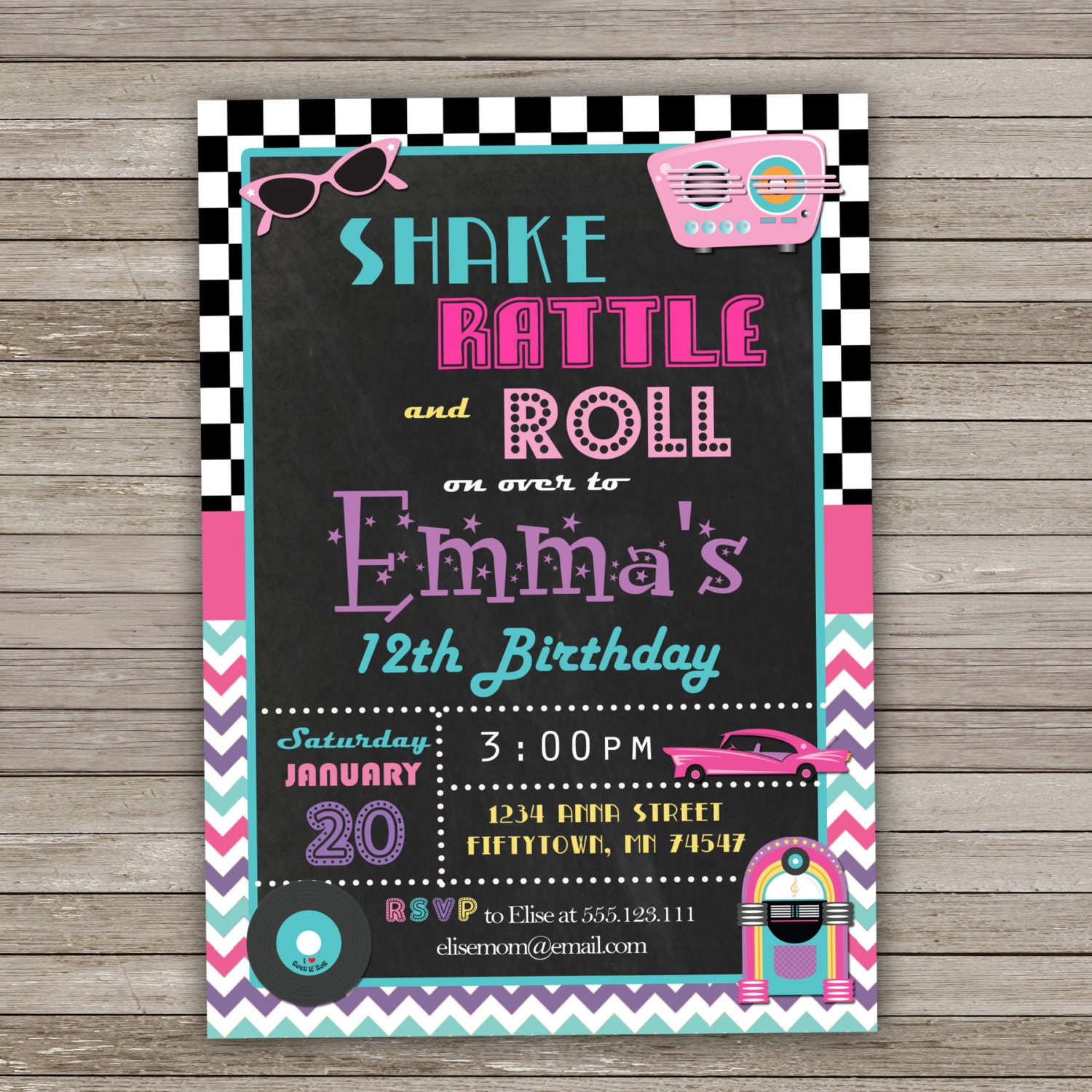 50's Invitation Printable Fifties Birthday Invitation