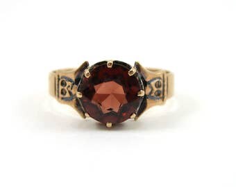 Victorian 10K Rose Gold Garnet Ring/Victorian Garnet Solitaire/Engagement Ring/1800's Ring/Antique Engagement Ring/January Birthstone