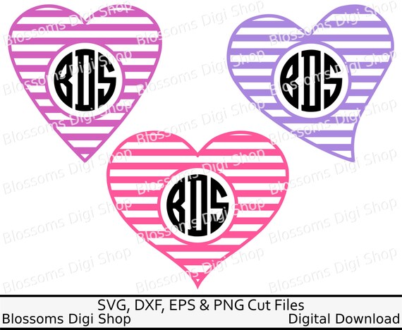 Download Striped monogram heart svg cut files digital download