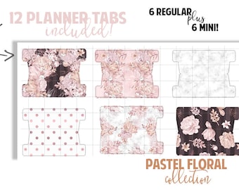 Planner Page Tabs : PASTEL FLORAL COLLECTION | Set of 12 Planner Tabs | DreamPlanRepeat