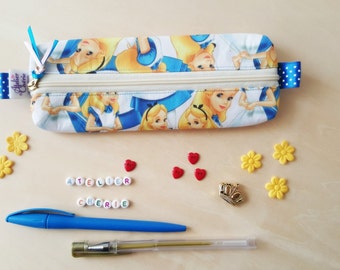 Trousse à crayons en coton thème Alice au pays des merveilles