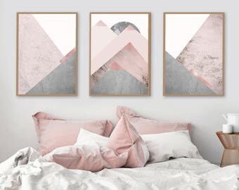 Printable Art, Downloadable Prints, Set of 3 Prints, Mountain Print Set, Pink Grey, Scandinavian, Print, Poster, Art, Trending Art, Triptych