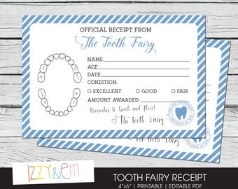 Tooth Fairy Note - Boys Tooth Fairy Receipt - Printable Tooth Fairy Report - Lost Tooth Records - Tooth Fairy Certificate - Instant Download