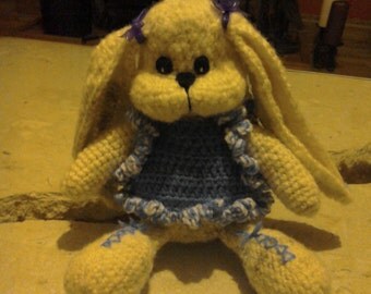 Bluebell Flowerbottom Hand Spun, Hand Crocheted Rabbit