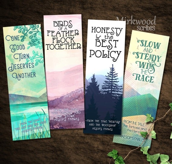 Aesop's Fables Bookmarks Printable Set of 4 Aesop's