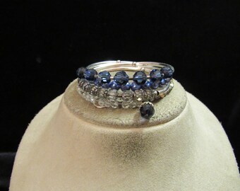 Vintage Chunky Purple & Clear Glass Beaded Wrap Style Bracelet