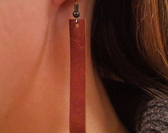 Leather dangle drop earrings lightweight in Horween rich tan leather, inspired by HGTV's Joanna Gaines earrings / boho / 3rd anniversary