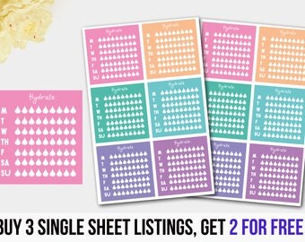 Weekly Hydrate Planner Stickers, Monthly Hydrate Stickers, Daily Hydration Stickers, Hydrate Stickers, Pastel Colors Stickers,