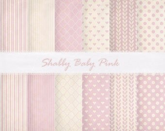 Shabby Chic Baby Pink Digital Paper-Baby Girl Digital Paper-Heart Digital Paper-Printable Shabby Chic Paper-Pink Background-Instant Download