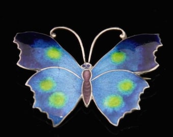 Antique Enamel Butterfly Brooch Sterling Silver