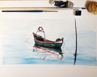 boat reflection painting