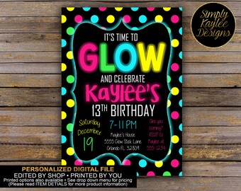 Glow Birthday Party Invitation - Glow in the Dark Birthday Party Invitation - 13th Birthday Party Invitation