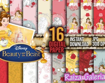 AWESOME Disney Beauty and the Beast Digital Paper. Instant Download - Scrapbooking - Beauty and the Beast Printable Paper Craft!