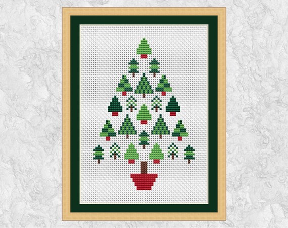 Christmas tree cross stitch pattern modern Christmas cross