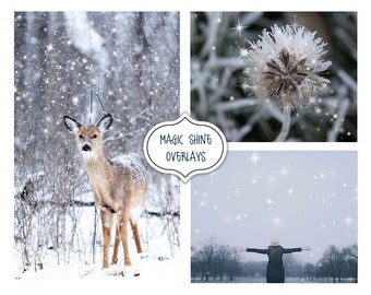 Magic shine Overlay, Shine Effect Photo Overlays,Fantasy Christmas, Star, Blowing Glitter Photoshop Overlays, Snowflake, Snow, Sparkling