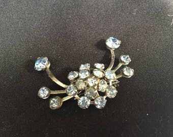 Pin, Brooch, Clear Blue Stones, Silvertone