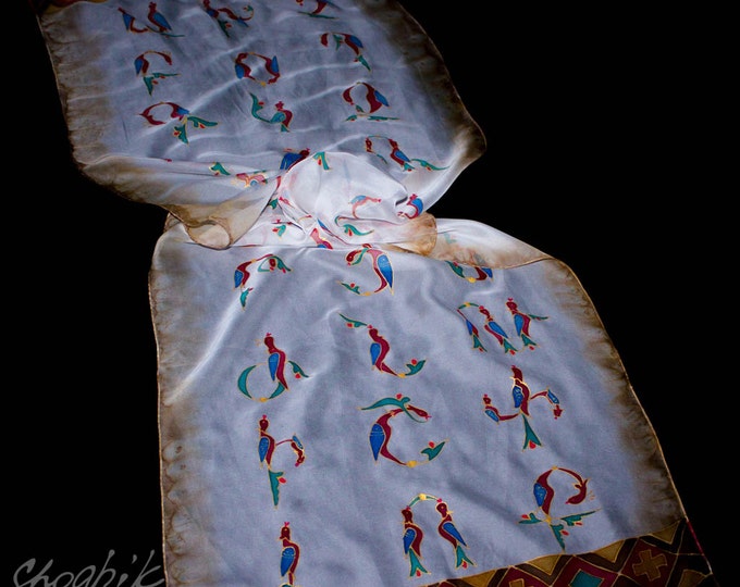 Armenian Gift for Her - Batik,hand painted silk scarf - Original Armenian Alphabet (36 letters)