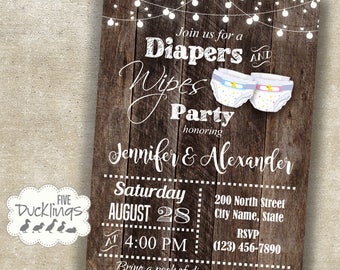 Diaper and Whipes party invitation, baby shower invite, diaper baby shower, Printable Digital Invitation, A508