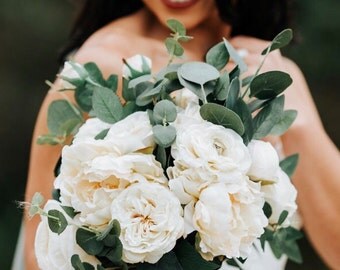 Ivory and Eucalyptus Bridal Bouquet- Silk flowers