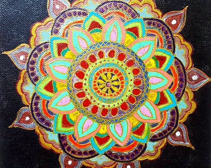 Limited Edition - Blessing Mandala art, 8x8 inch,Colorful, Reiki energized, Hand painted, Wall decor,gift.