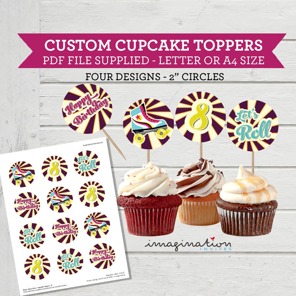Roller Skate Cupcake Toppers Birthday Party Customised also