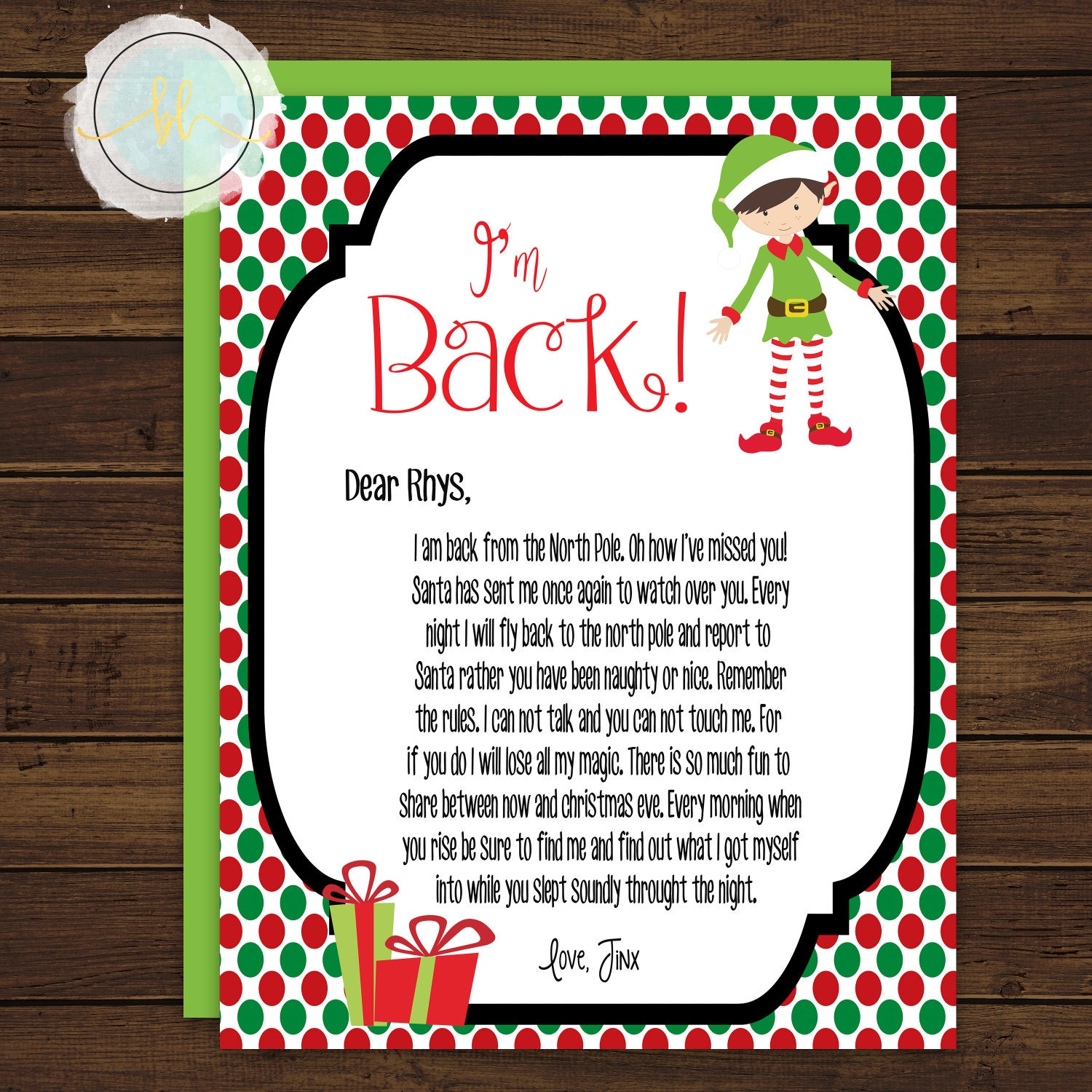 Elf On The Shelf Letter By BrandyLynnDesigns On Etsy