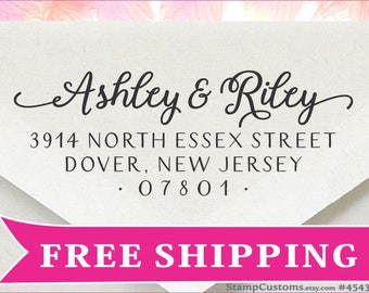 Address Stamp - Custom Return Address Stamp - Calligraphy Wedding Stamp - Self-inking address stamp 4543