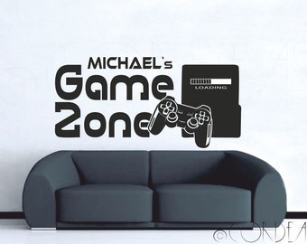 Game Zone Custom Wall decal with Name Gamer Console Player Gaming Wall Art Vinyl Sticker Mural Video Games Play Player Station