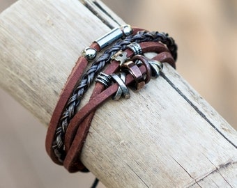 Leather Bracelet // Tribal Bracelet // Male Bracelet // Bangles Bracelet // Johnny Depp Bracelet // Leather Wristband // Hippy Bracelet