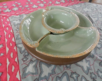 California Pottery Green and Gold Lazy Susan