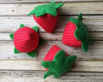 play food strawberries, strawberries, felt berries, pretend play food fruit, fake food strawberry toy