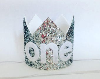 Silver 1st Birthday Crown, Gold Birthday Crown, Silver and White 1st Birthday Party Crown, 1st 2nd 3rd Birthday Silver White Hat, Girls Boys
