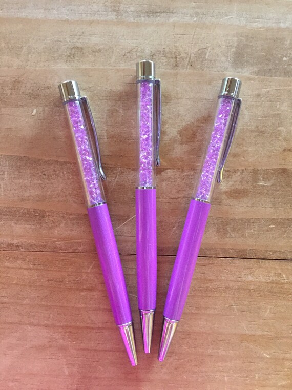 purple Pen with crystals inside / pens with gems inside