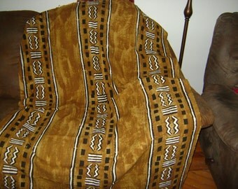 African Mudcloth Throw Tan Brown with Patterns Textile