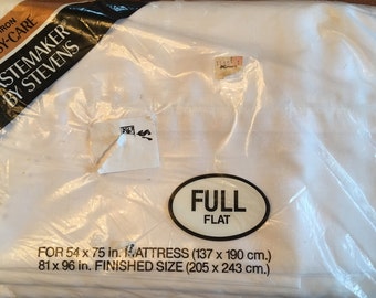 Vintage Full Flat Sheet / White / New Old Stock