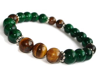 Mens bracelets for men birthday gift for him anniversary gifts for men Green bracelet men Tiger eye bracelet for male Protection talisman