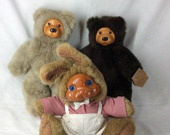 Robert Raikes Originals 2 Woody Bear "COOKIE" w/tag and 1 Bunny Rabbit "BRETT" no tag