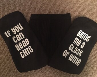 Black Mens Crew Socks- If you can read this bring me wine black mens socks