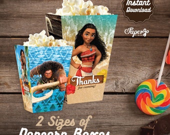 Decoración de cumpleaños de Moana Moana caja de palomitas de maíz, para imprimir cajas de palomitas de maíz de Moana, instantánea descargar, DIY,