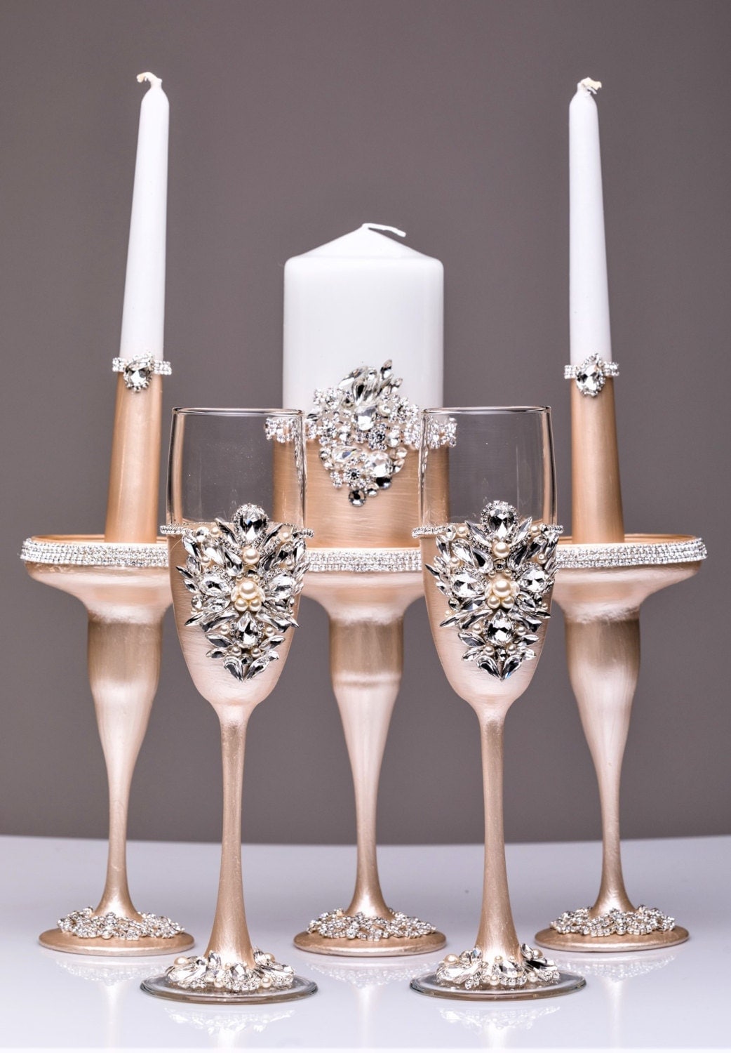 wedding unity candle Holders candle and wedding glasses ivory