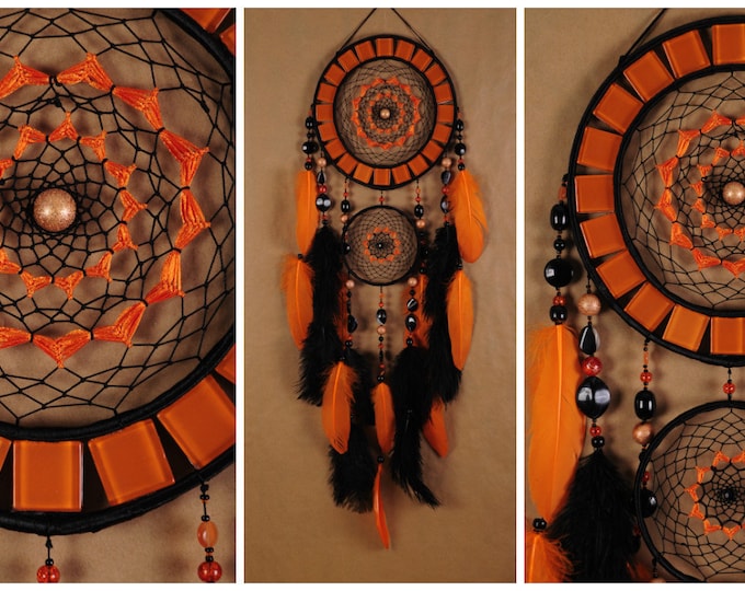 Black Dreamcatcher halloween orange mosaic Dream Catcher Large Dreamcatcher New Dream сatcher gift idea dreamcatcher boho dreamcatcher gift