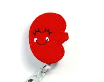 KIDNEY Felt badge reel, happy kidney badge reel, Felt badge reel, Red kidney badge holder, Button badge holder, Retractable badge