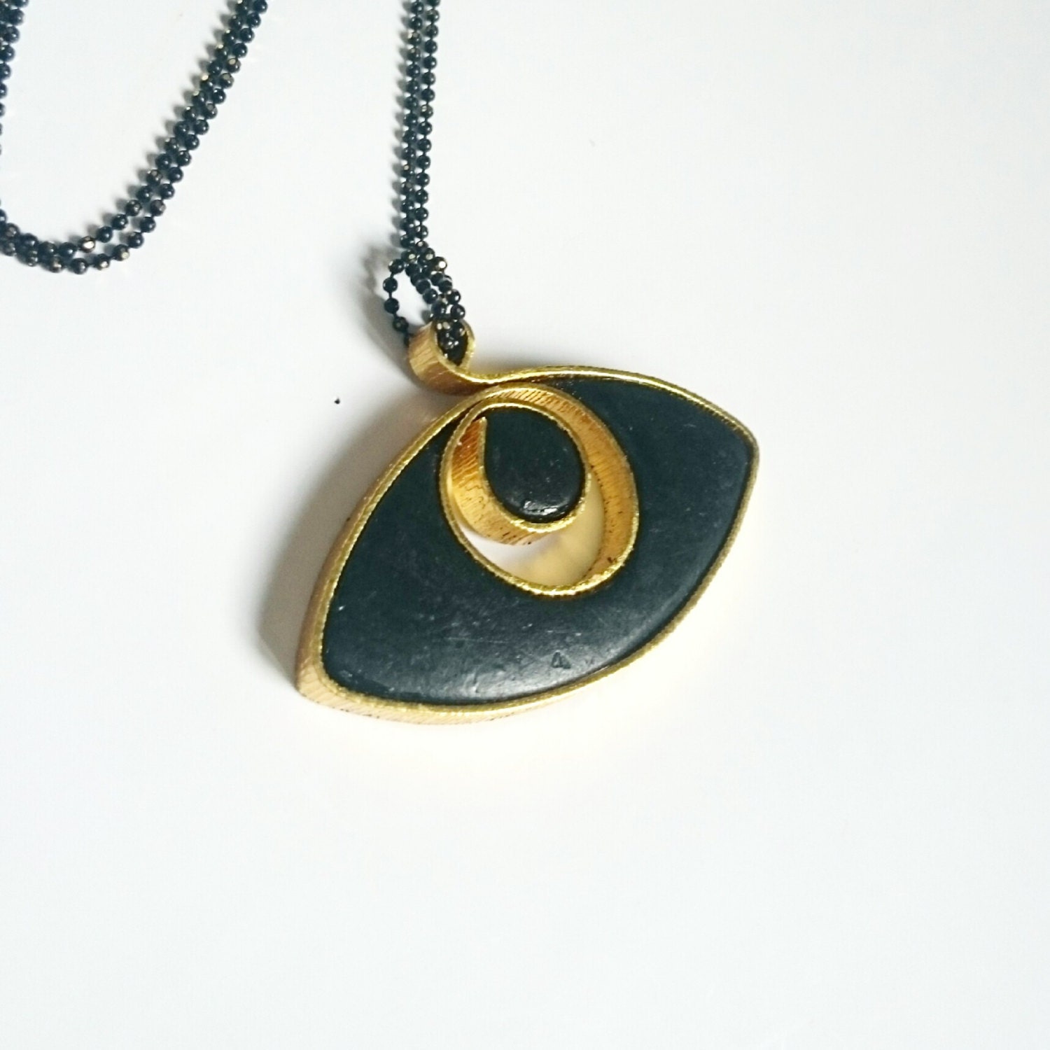 Contemporary Long Evil Eye Pendant Black and Gold by BeeJouJoux