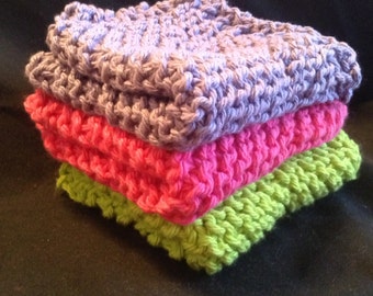 Handmade Knitted Dishcloths Set of 3 Round