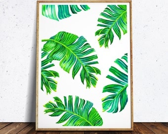 Tropical Printable Art, Tropical Leaves, Banana Leaf Art, Palm Leaf Print, Leaf Print, Palm Digital Print, Tropical Print, Tropical Wall Art